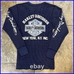 Vintage 80s Harley Davidson Thermal Waffle Knit Long Sleeve Small Eagle New York
