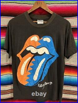 Vintage 80s Rolling Stones North American Tour 1989 Black Red Blue Shirt L 19x27