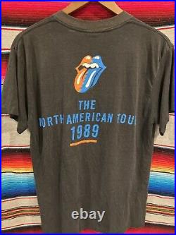 Vintage 80s Rolling Stones North American Tour 1989 Black Red Blue Shirt L 19x27