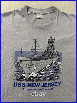 Vintage 80s Screen Stars USS New Jersey (BB-62) Us Navy Battleship Shirt Small S