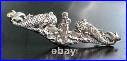 Vintage 925 Sterling Silver Us Navy Submariner Dolphins Badge Pin