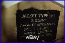 Vintage Avirex Flight Navy Leather Bomber G-1 Jacket Top Gun 1988 USN Mens Med