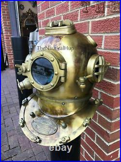 Vintage Boston Antique Brass Scuba Marine Diving Divers Helmet US Navy Mark V