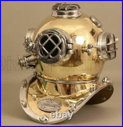 Vintage Brass & Aluminium Royal US Navy Mark V Divers Helmet Marine Deep Sea