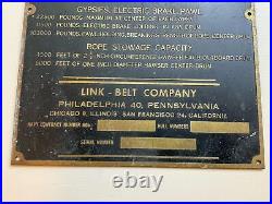 Vintage Brass Naval Minesweeper Winch Nameplate Placque Link-Belt Maritime
