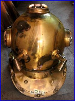 Vintage Diver Helmet U. S Navy Mark V Solid Steel Heavy Diving Divers Helmet 18