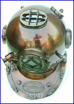 Vintage Diving Divers Helmet Solid Copper & Brass 18' U. S Navy Mark V Antique
