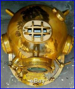 Vintage Diving Helmet Brass Scuba Boston Divers Navy Mark Divers U. S Navy Deep