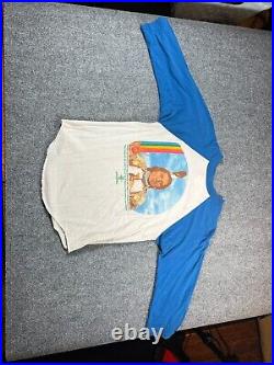 Vintage Greenpeace Shirt 80s Native Poppy Fire Rainbow Nirvana Raglan 3/4 Blue S