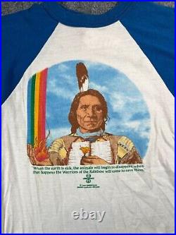 Vintage Greenpeace Shirt 80s Native Poppy Fire Rainbow Nirvana Raglan 3/4 Blue S