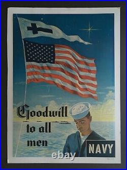 Vintage Harvey Simpson US Navy Recruiting Poster with Original Display Frame