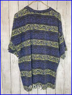 Vintage Hobie Shirt Adult XL Navy Blue Lime Green surf skate 90s Aztec