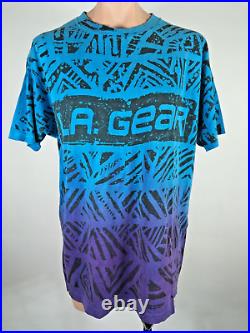 Vintage LA Gear Blue Purple Shirt All Over Print T-Shirt XL 1980s USA