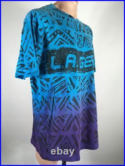 Vintage LA Gear Blue Purple Shirt All Over Print T-Shirt XL 1980s USA