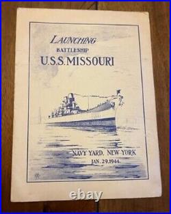 Vintage Launching pamphlet of the USS Missouri 1/29/1944 Navy Yard in New York