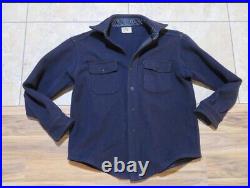 Vintage Military 1940's USN Navy Wool Cpo Shirt Jacket Navy Blue Size L
