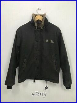 Vintage Military USN N-1 / N1 Deck Jacket Rabbit Fur Lining