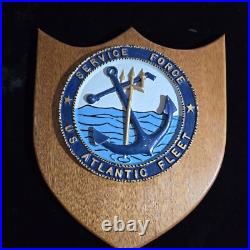 Vintage Navy Cast Metal Wood Plaque Wall Hang US Atlantic Fleet Service Force 8