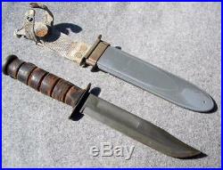Vintage Navy KA-BAR Fighting Knife Guard Stamped USN MK2 withSheath