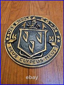 Vintage Navy Uss Biddle Cg-34 Large Bronze Plaque, 7 Tall X 7.25 Wide