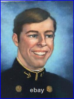 Vintage Original Oil Painting 1960 Portrait Young Navy Soldier Signed BLACK