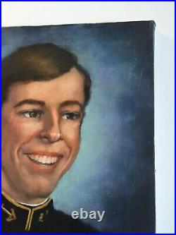 Vintage Original Oil Painting 1960 Portrait Young Navy Soldier Signed BLACK
