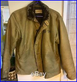 Vintage Original US Navy WW2 Deck Jacket USN-Size 40 fur lined