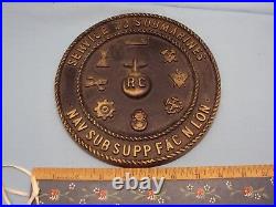 Vintage Service Submarines Plaque Naval Sub Supp Fac New London CT Brass Bronze