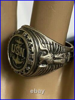 Vintage Sterling Silver USN Navy Ring Size 9 H H Eagles EUC 15 g (22-12)