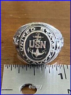Vintage Sterling Silver USN Navy Ring Size 9 H H Eagles EUC 15 g (22-12)