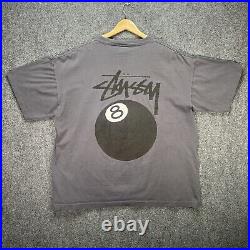 Vintage Stussy Shirt Mens 2XL Gray 90s Skate RARE 8 Ball Eight Ball Spellout