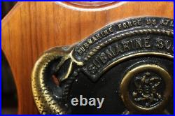 Vintage Submarine Squadron 8 Brass & Wood Plaque US Atlantic Fleet 688 Class