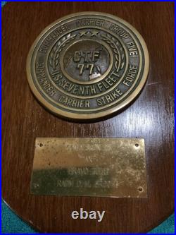 Vintage U. S. Navy CMDR CARRIER GROUP FIVE Brass / Wood Wall Hanging Plaque Vintage U. S. Navy CMDR CARRIER GROUP FIVE Brass / Wood Wall Hanging Plaque