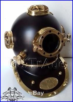 Vintage U. S Navy Mark V Diving Divers Helmet Solid Steel Black And Brass Finish