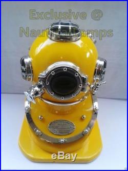 Vintage U. S Navy Mark V Solid Brass Diving Divers Yellow Helmet