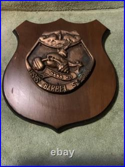 Vintage U. S. Navy USS BARBEL SS-580 SUBMARINE Brass / Wood Wall Hanging Plaque