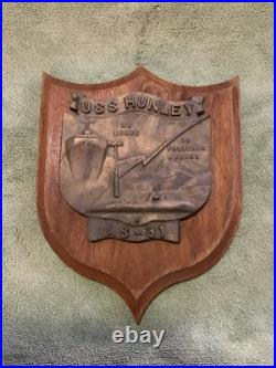 Vintage U. S. Navy USS HUNLEY. AS-31 Brass / Wood Wall Hanging Plaque