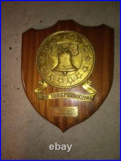 Vintage U. S. Navy USS Independence Brass 1962 Triple Centurion Wood Plaque