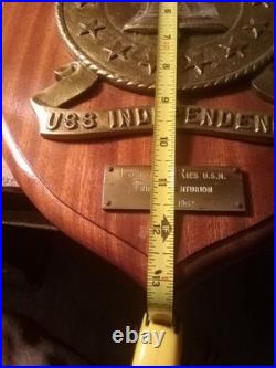 Vintage U. S. Navy USS Independence Brass 1962 Triple Centurion Wood Plaque