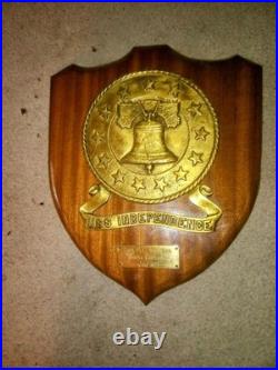 Vintage U. S. Navy USS Independence Brass 1962 Triple Centurion Wood Plaque