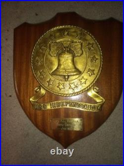Vintage U. S. Navy USS Independence Brass 1962 Triple Centurion Wood Plaque