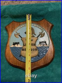 Vintage U. S. Navy USS LEADER MSO-490. Brass / Wood Wall Hanging Plaque