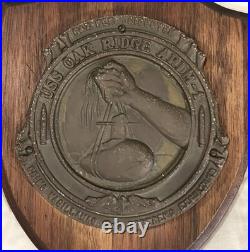 Vintage U. S. Navy USS Oak Ridge ARDM-1 Brass / Wood Wall Hanging Plaque, 7.5 lb