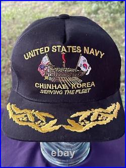 Vintage UNITED STATES NAVY Serving the Fleet Chinhea Korea Cap Hat WWll? Sj7m57