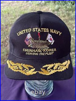 Vintage UNITED STATES NAVY Serving the Fleet Chinhea Korea Cap Hat WWll? Sj7m57