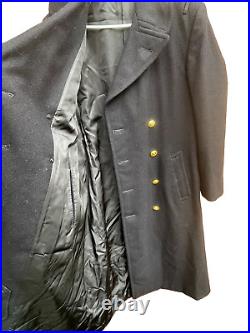 Vintage US NAVY BRIDGE COAT LONG PEACOAT Officer Military Jacket 39 XL