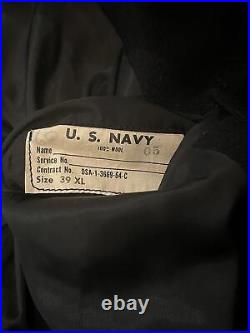 Vintage US NAVY BRIDGE COAT LONG PEACOAT Officer Military Jacket 39 XL