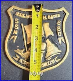 Vintage US NAVY SUBMARINE Brass Plaque USS WILLIAM H BATES SSN 680