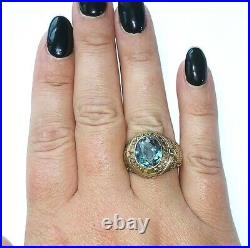 Vintage US NAVY Sterling Silver & 10K Yellow Gold Blue Zircon Ring Size 9.5