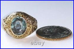 Vintage US NAVY Sterling Silver & 10K Yellow Gold Blue Zircon Ring Size 9.5
